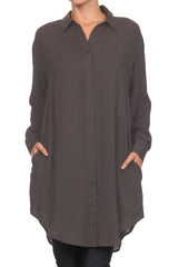 Cecico Boyfriend Shirt Dress - Eggplant- DRESSES-Free Vibrationz-Free Vibrationz