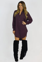 Cecico Boyfriend Shirt Dress - Eggplant- DRESSES-Free Vibrationz-Free Vibrationz