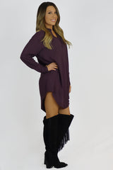 Cecico Boyfriend Shirt Dress - Eggplant- DRESSES-Free Vibrationz-Free Vibrationz